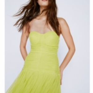 Nasty Gal Strapless Neon Green Mini Dress